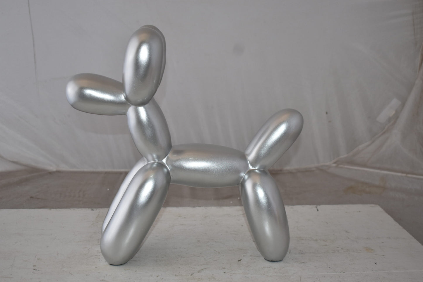 Silver Finish Balloon Dog Statue Made of Resin Size: 16" x 6" x 15"H