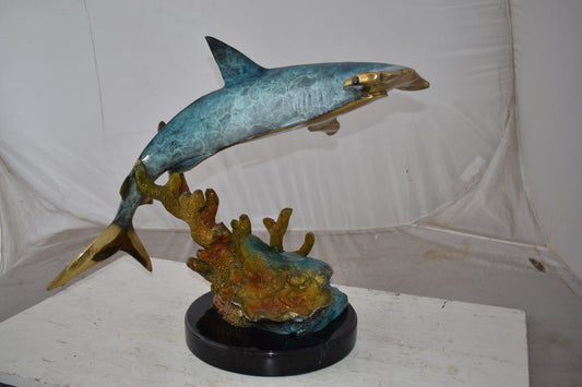 Hammer Shark swimming At Sea Bronze Statue Size: 23" x 12" x 19"H