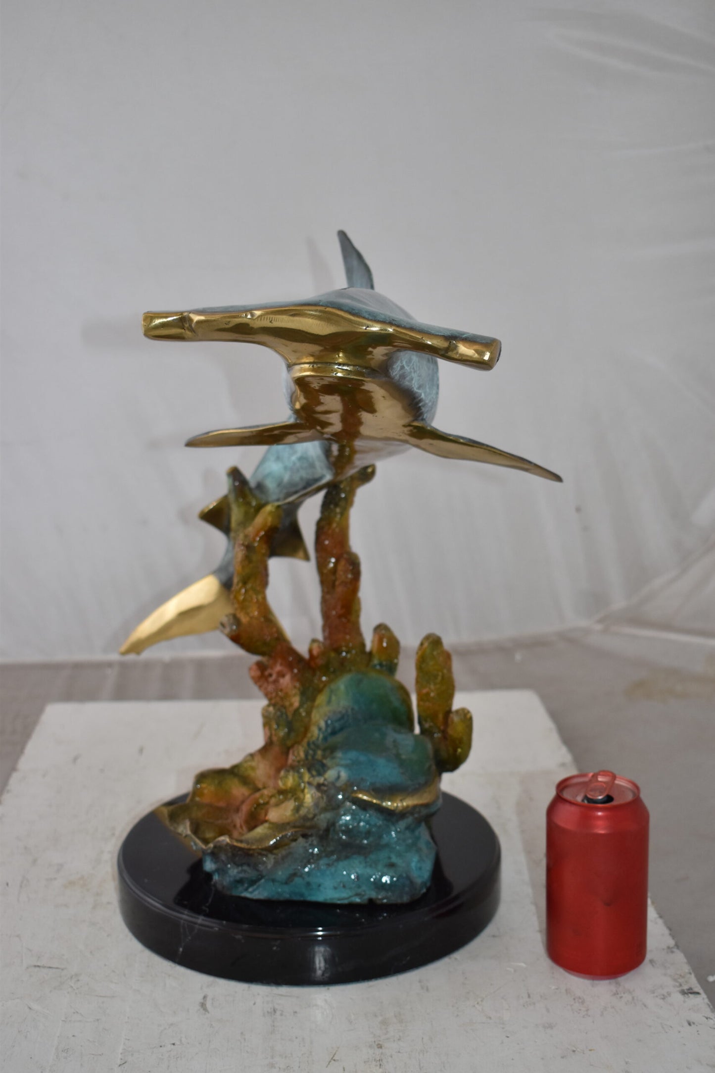 Hammer Shark swimming At Sea Bronze Statue Size: 23" x 12" x 19"H