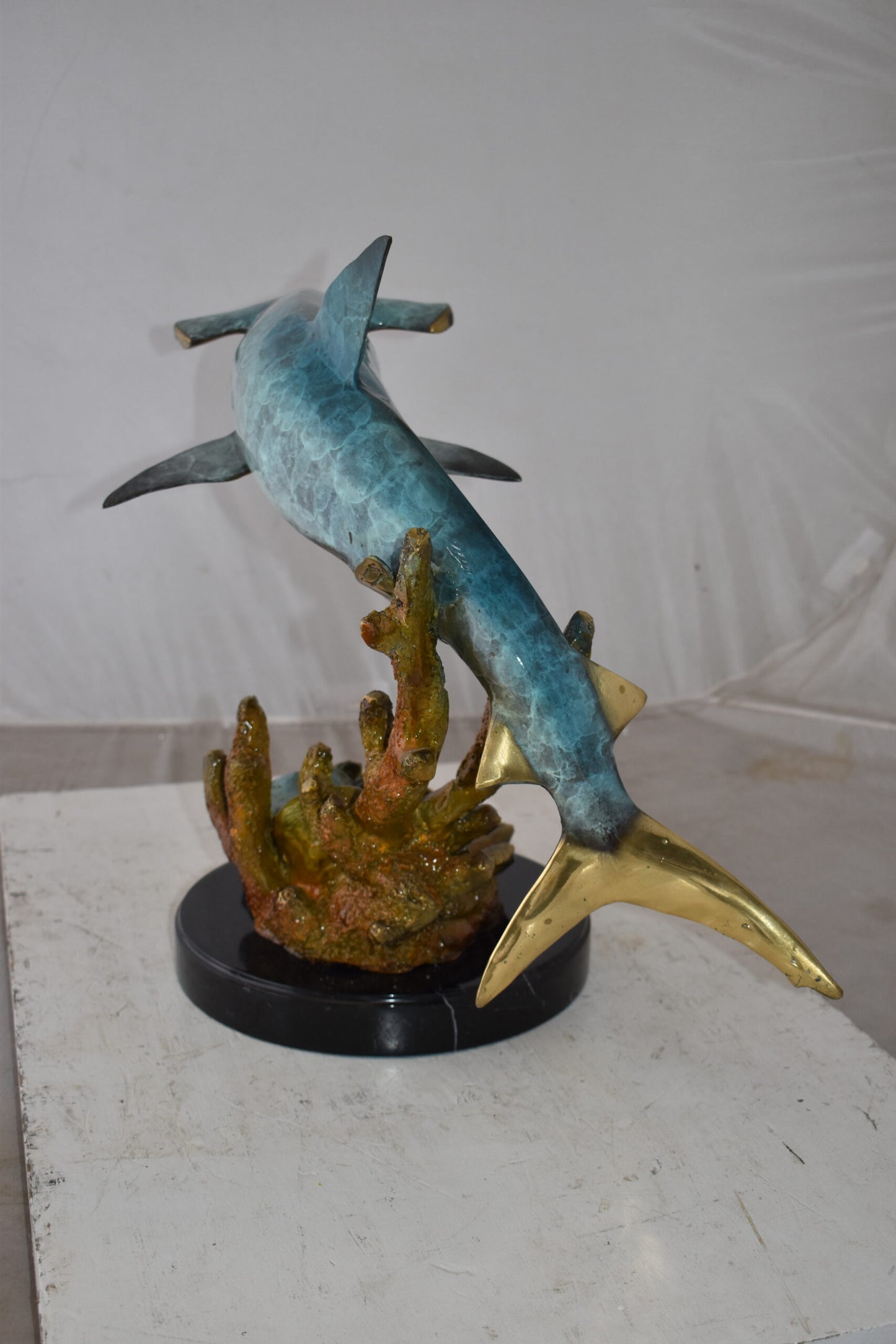 Hammer Shark swimming At Sea Bronze Statue Size: 23" x 12" x 19"H