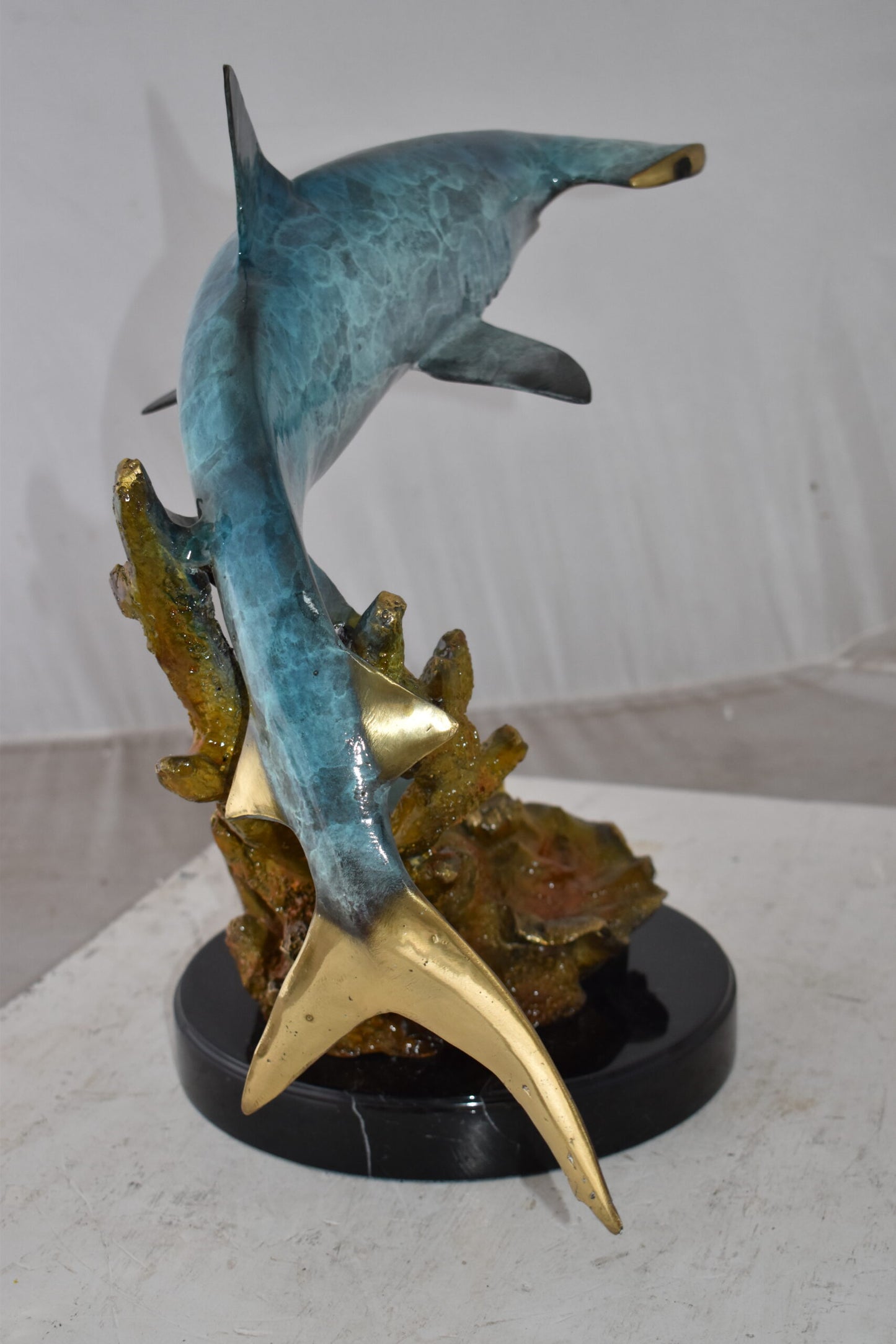 Hammer Shark swimming At Sea Bronze Statue Size: 23" x 12" x 19"H