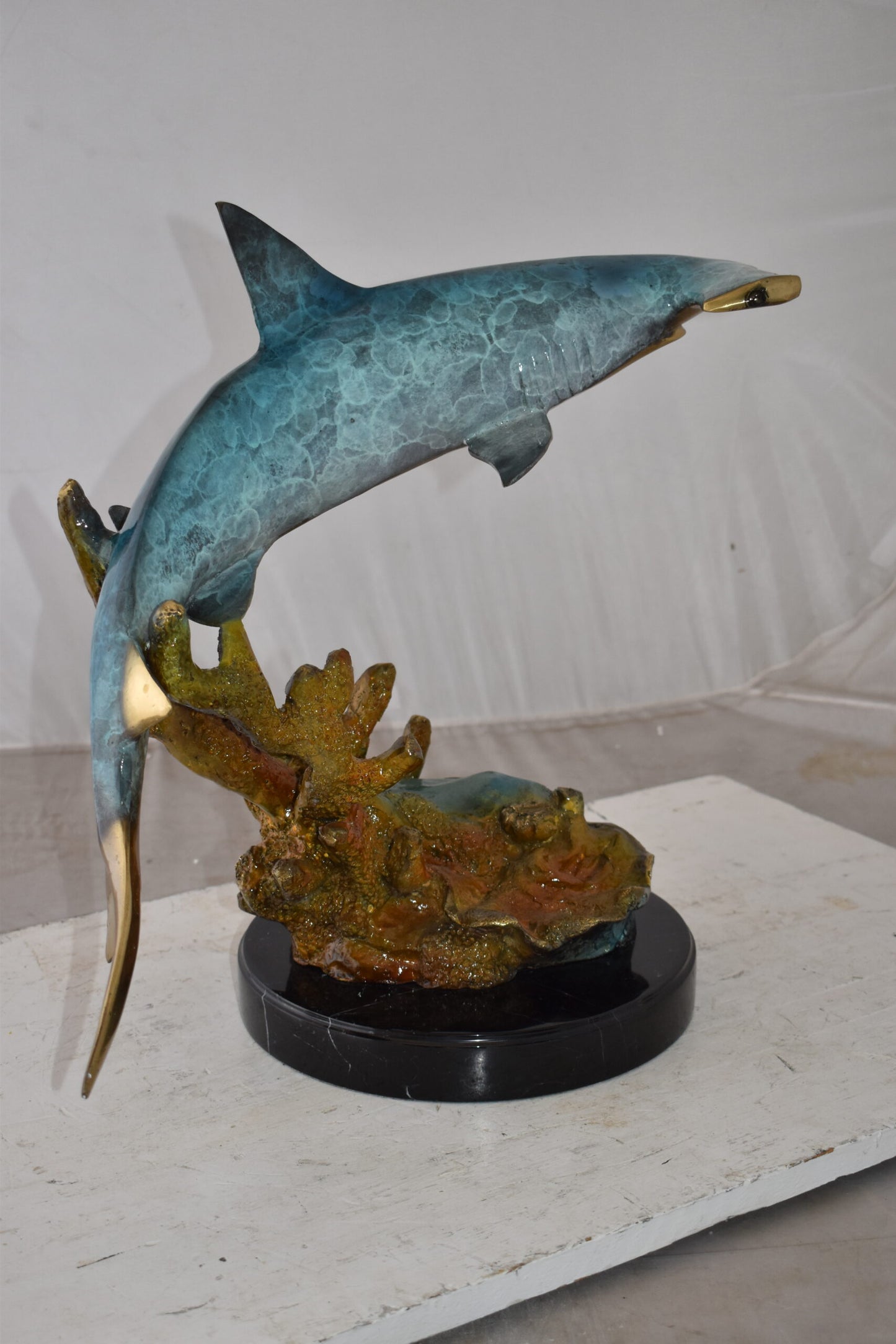 Hammer Shark swimming At Sea Bronze Statue Size: 23" x 12" x 19"H