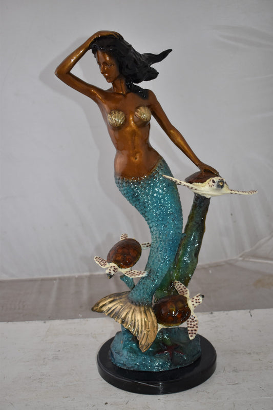 Mermaid and Turtles At Sea Bronze Statue Size: 14" x 9" x 24"H
