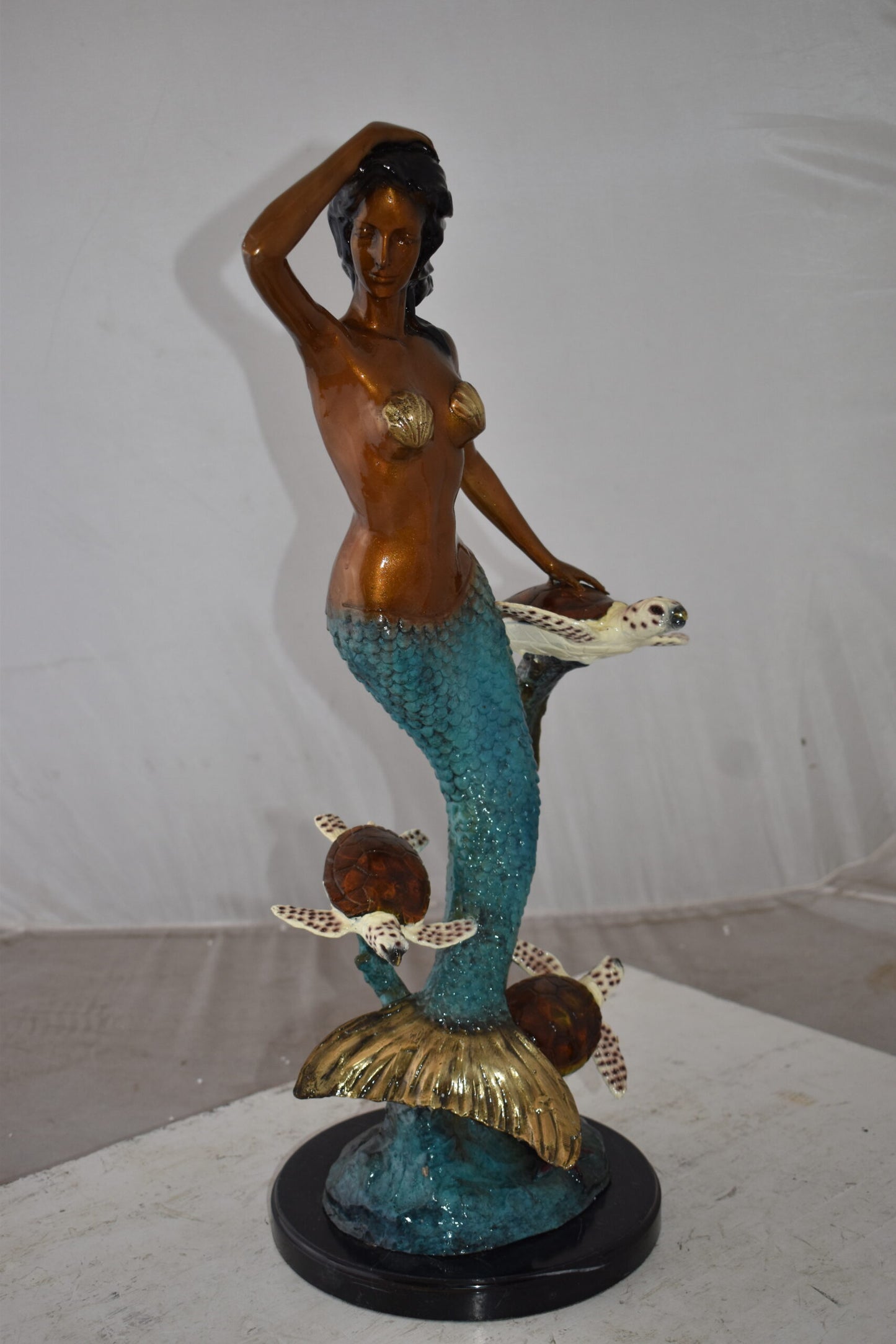 Mermaid and Turtles At Sea Bronze Statue Size: 14" x 9" x 24"H