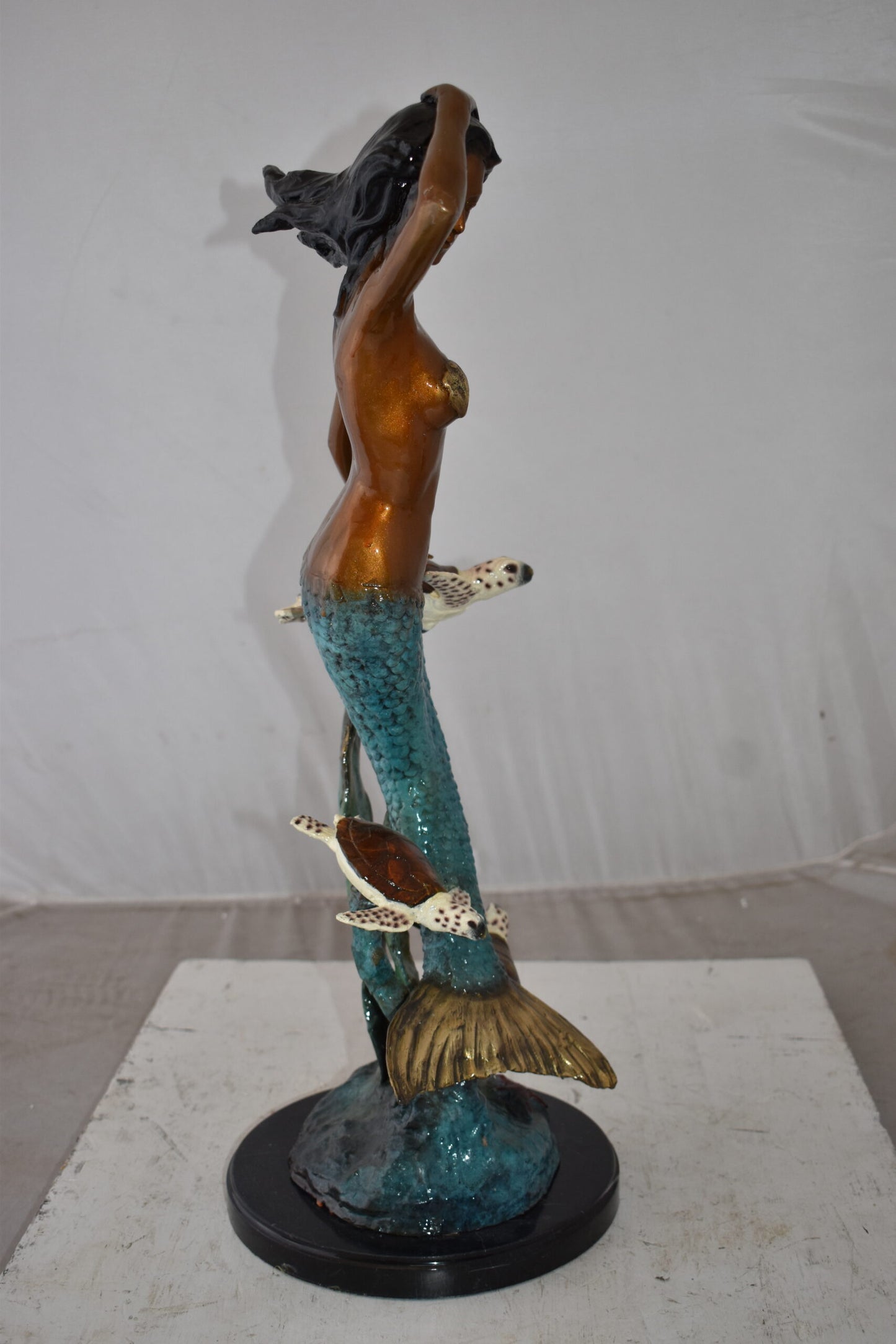 Mermaid and Turtles At Sea Bronze Statue Size: 14" x 9" x 24"H