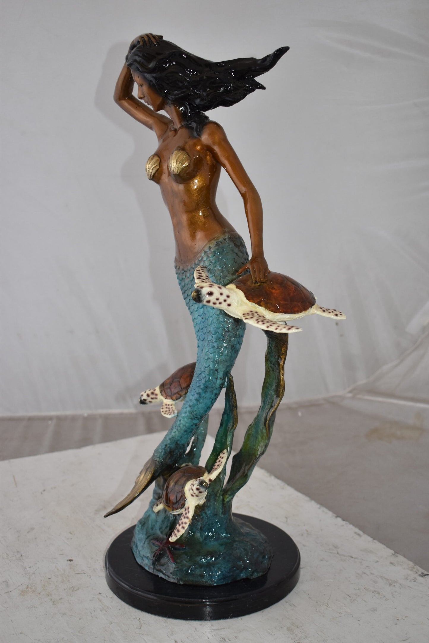 Mermaid and Turtles At Sea Bronze Statue Size: 14" x 9" x 24"H