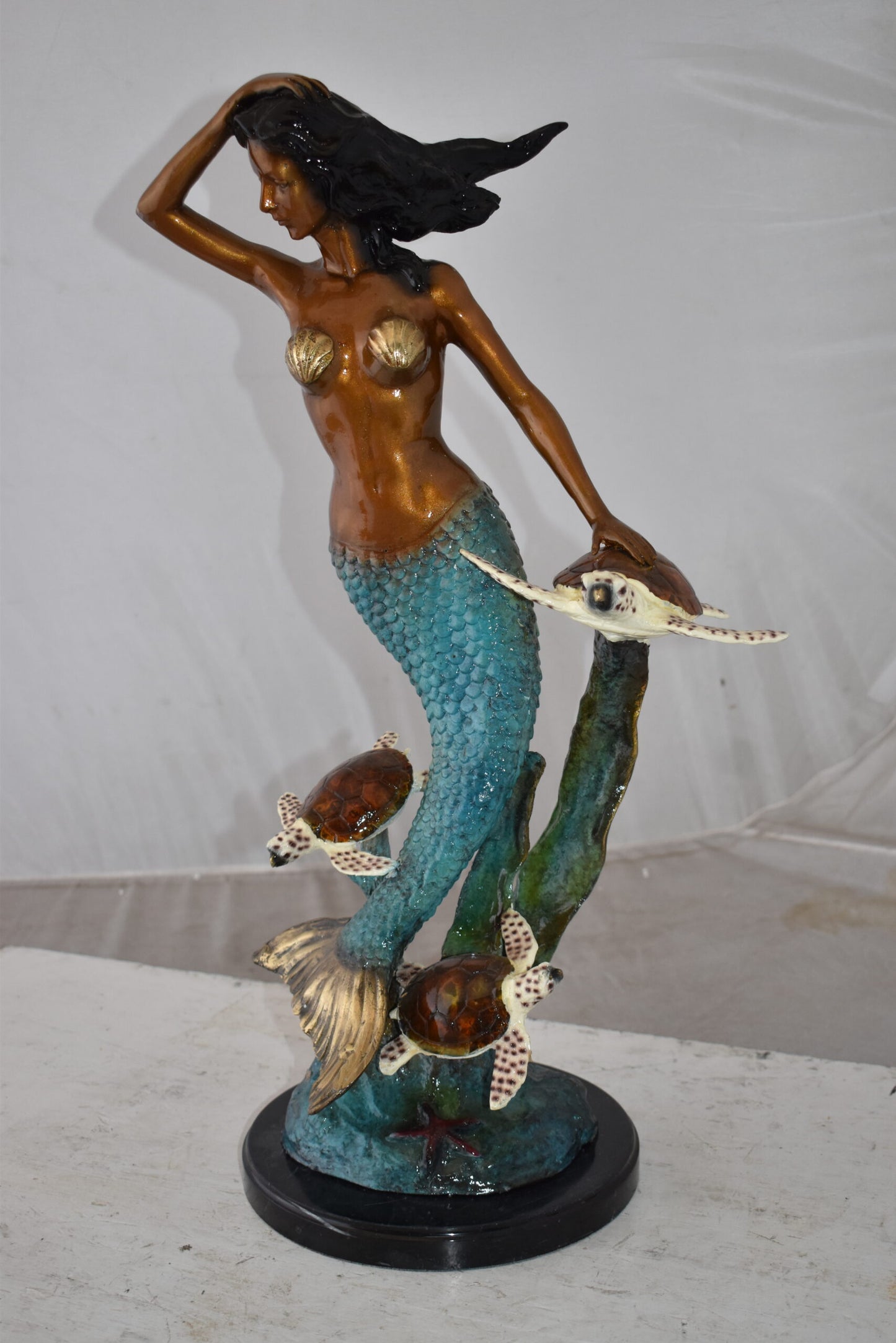 Mermaid and Turtles At Sea Bronze Statue Size: 14" x 9" x 24"H