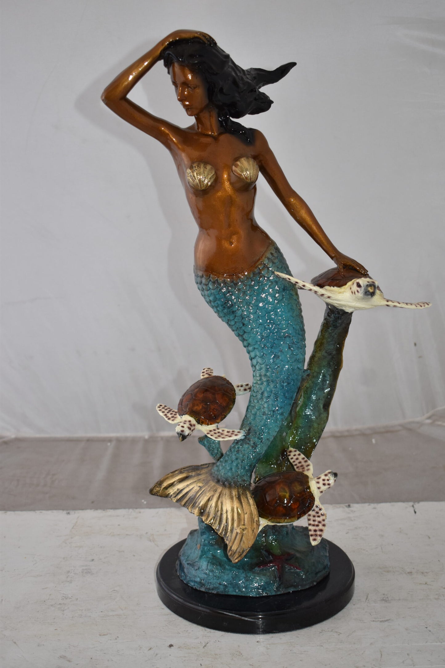 Mermaid and Turtles At Sea Bronze Statue Size: 14" x 9" x 24"H
