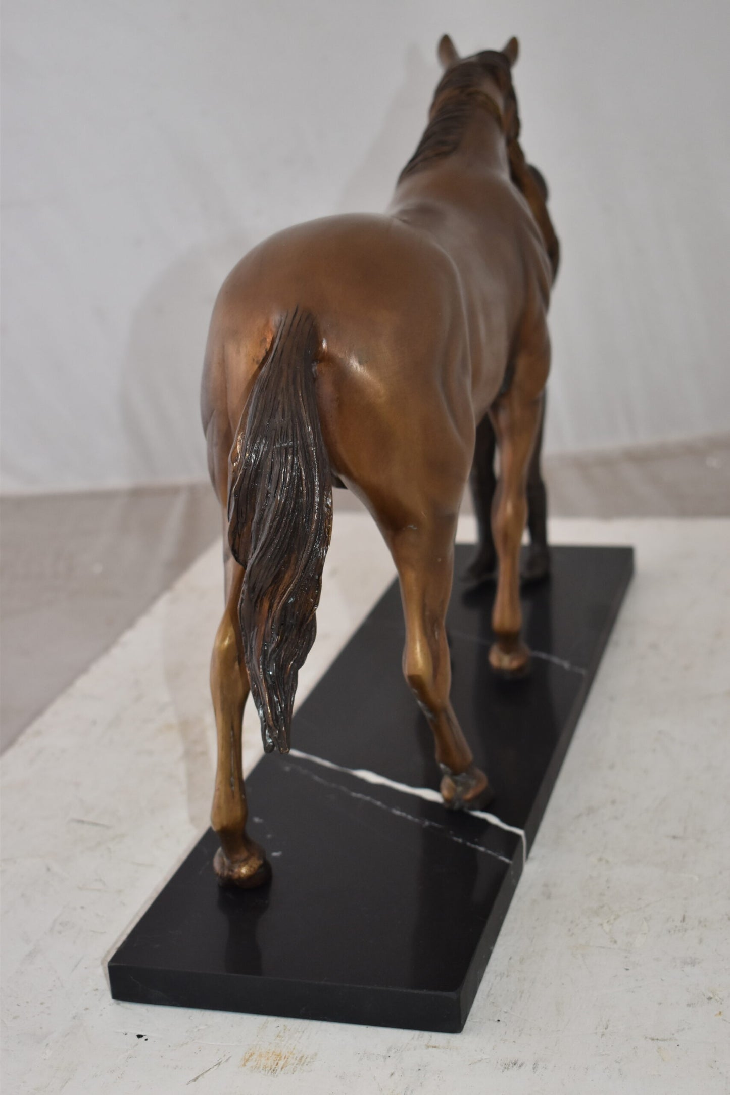 Lovable Girl and Horse Moment Bronze Statue on Marble Base Size: 23" x 6" x 15"H