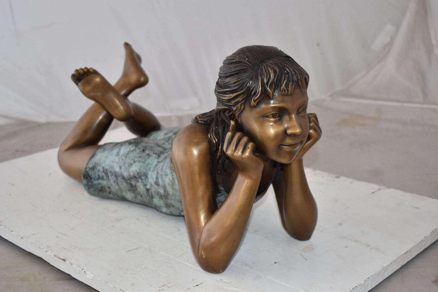 Young Girl Reflecting Calmy Bronze Statue Size: 24" x 9" x 12"H