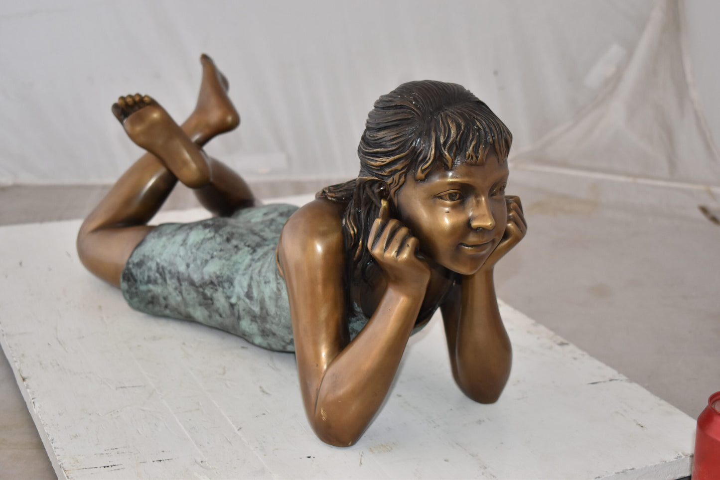 Young Girl Reflecting Calmy Bronze Statue Size: 24" x 9" x 12"H