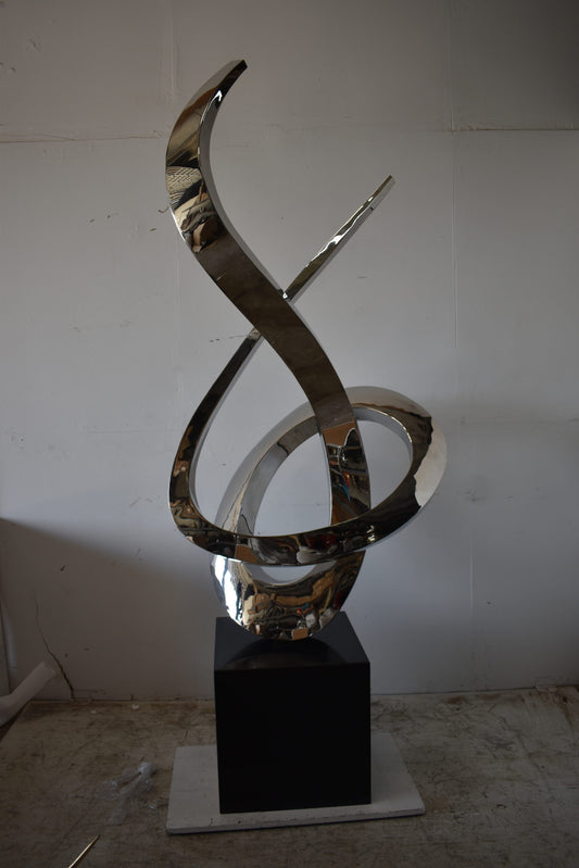 Modern Giant Stainless Steel Sculpture With Marble Base Size: 38" x 24" x 98"H