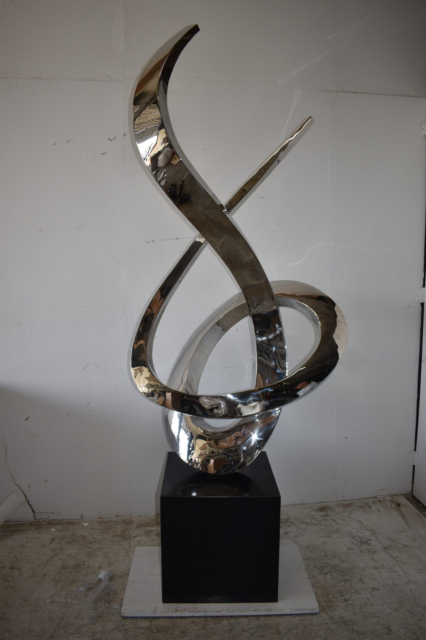 Modern Giant Stainless Steel Sculpture With Marble Base Size: 38" x 24" x 98"H