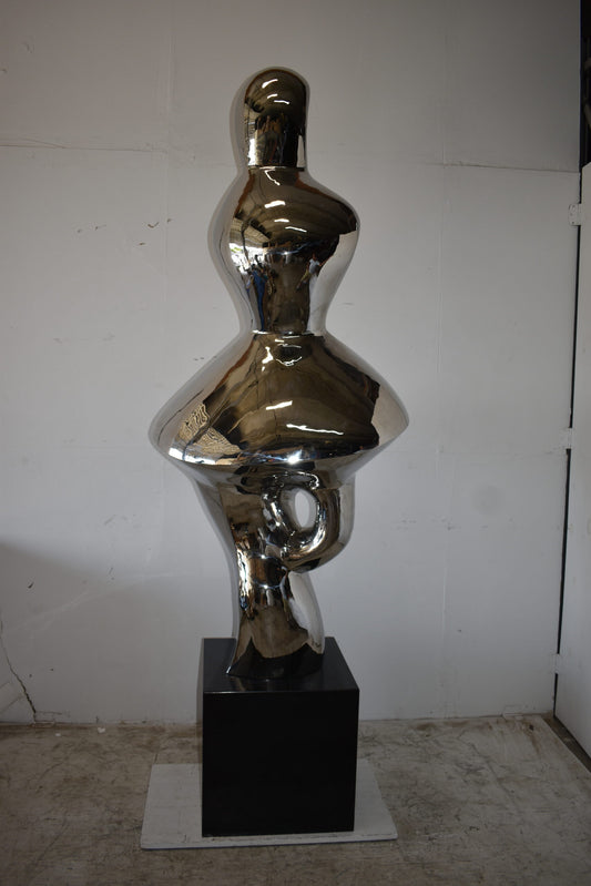Ambiguous Stainless-Steel Statue On Marble Base Size: 28" x 28" x 100"H
