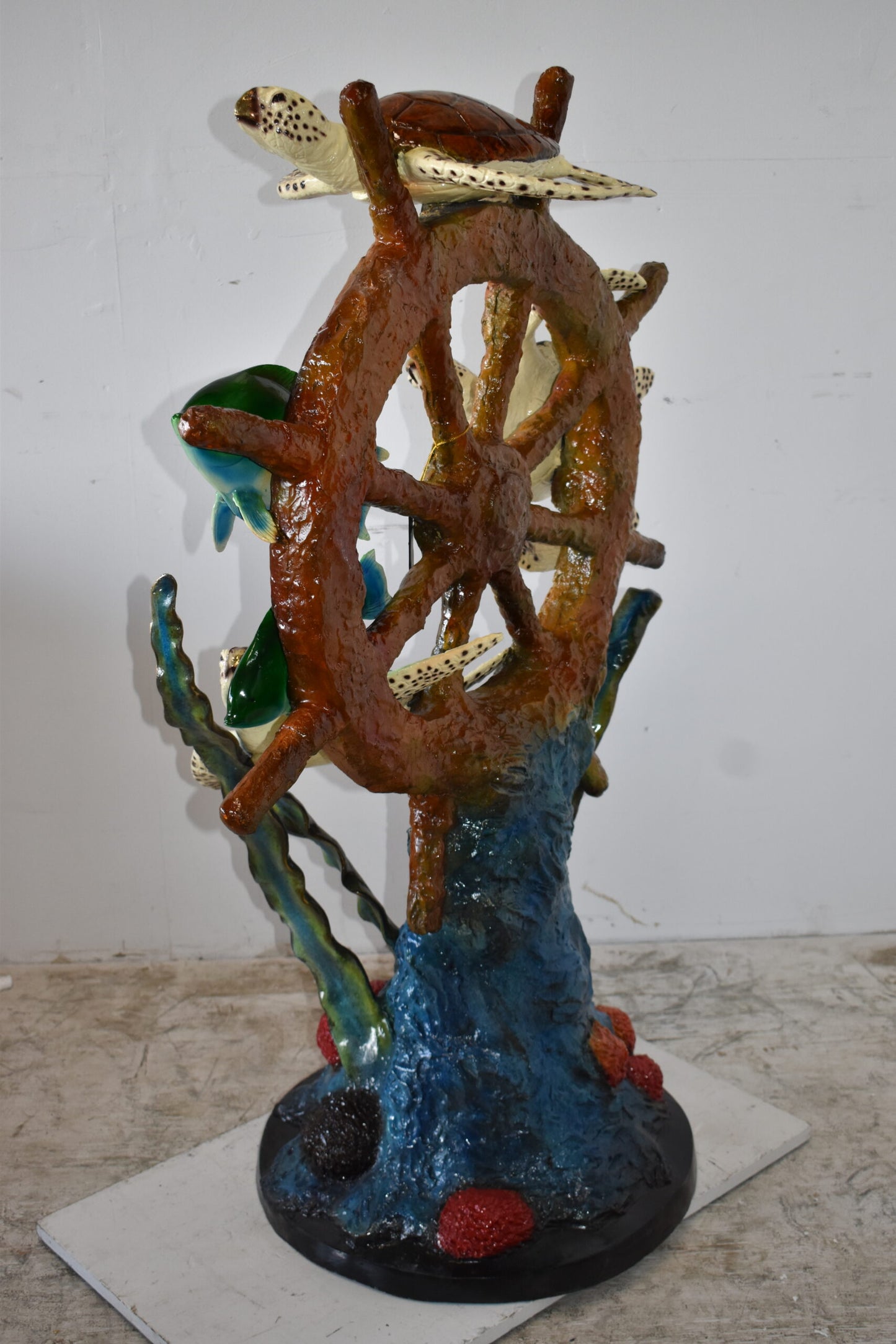 Sunken Nautical Wheel with Sea Creatures Bronze Statue Size: 39" x 23" x 51"H