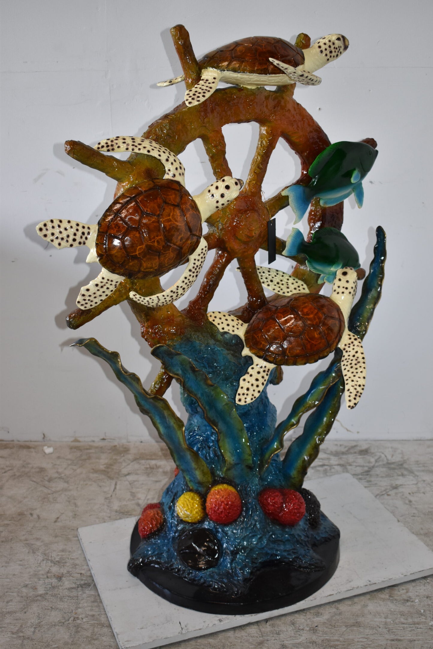 Sunken Nautical Wheel with Sea Creatures Bronze Statue Size: 39" x 23" x 51"H