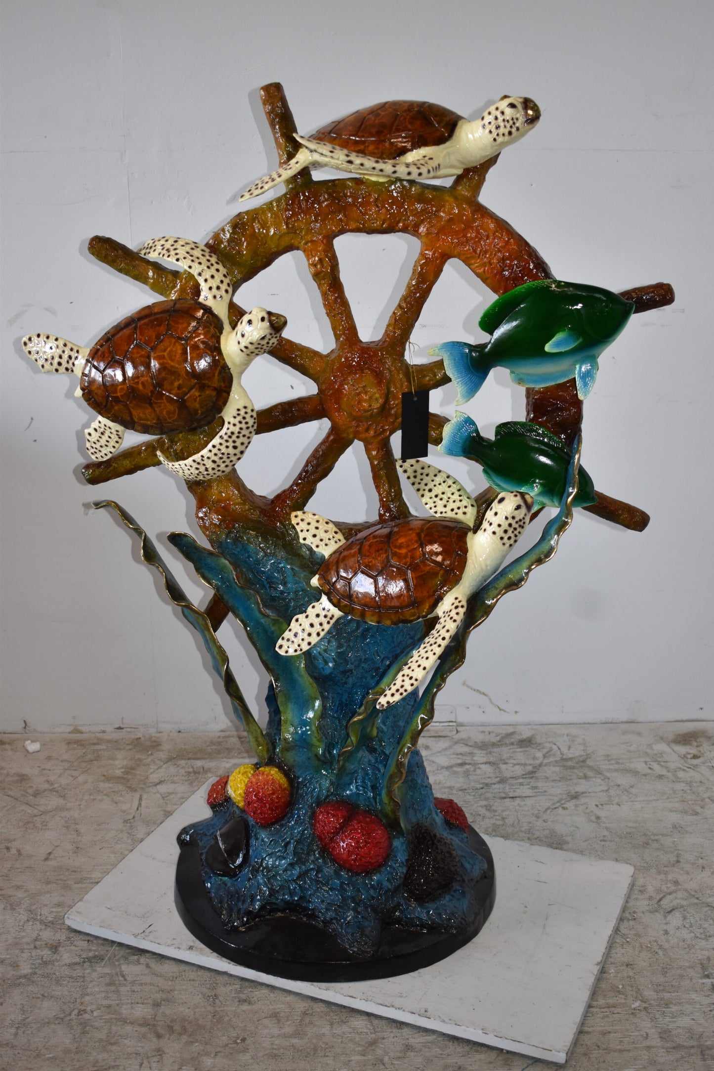 Sunken Nautical Wheel with Sea Creatures Bronze Statue Size: 39" x 23" x 51"H