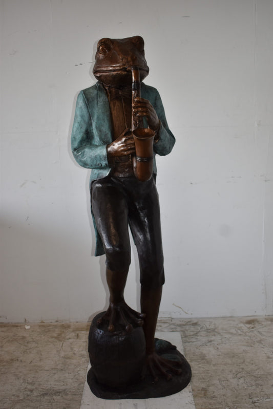 Frog Playing Saxophone Gracefully Bronze Statue Size: 22" x 20" x 65"H