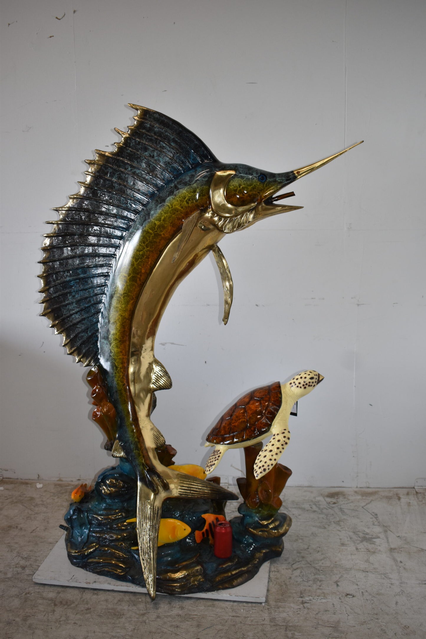 Sailfish and a Large Sea Turtle Bronze Statue Size: 47" x 29" x 68"H