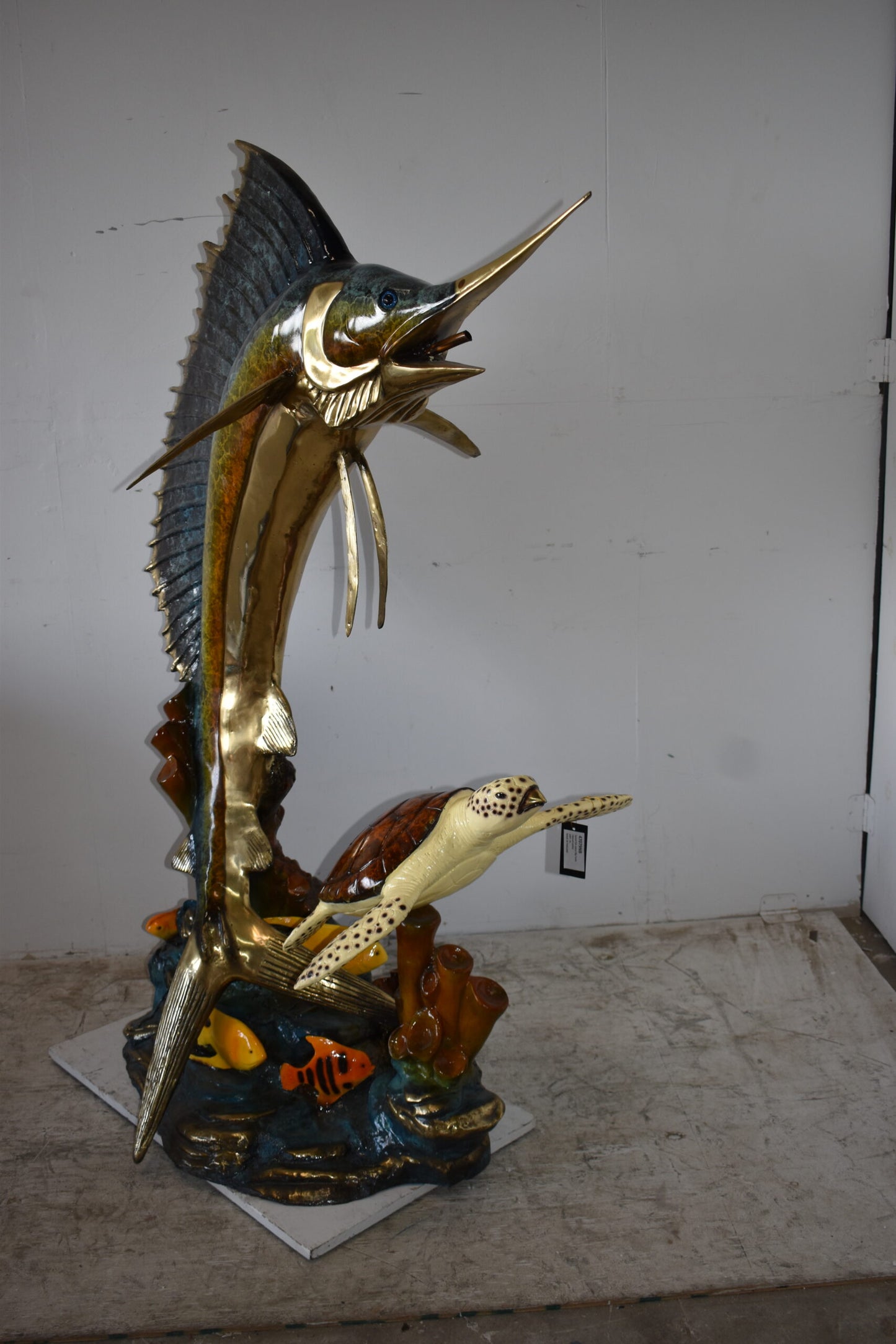 Sailfish and a Large Sea Turtle Bronze Statue Size: 47" x 29" x 68"H