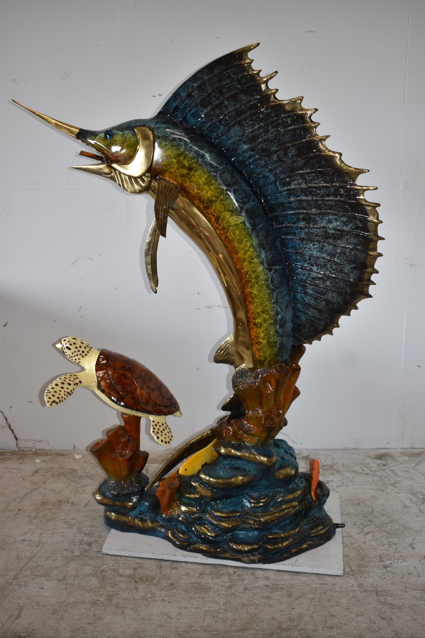 Sailfish and a Large Sea Turtle Bronze Statue Size: 47" x 29" x 68"H