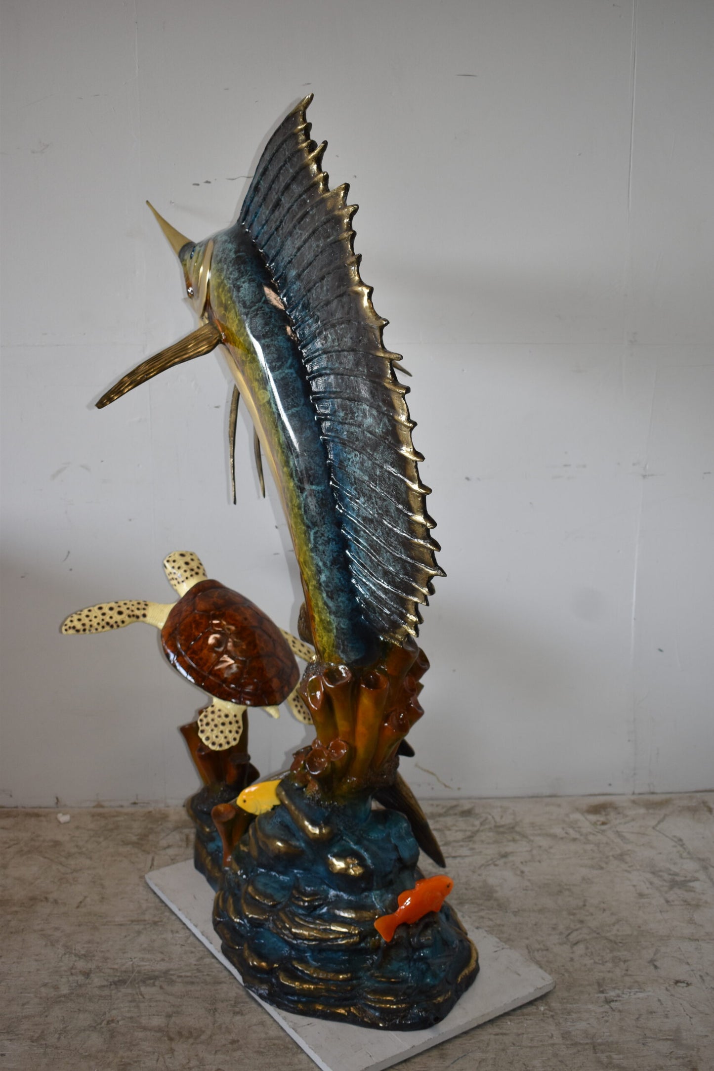 Sailfish and a Large Sea Turtle Bronze Statue Size: 47" x 29" x 68"H