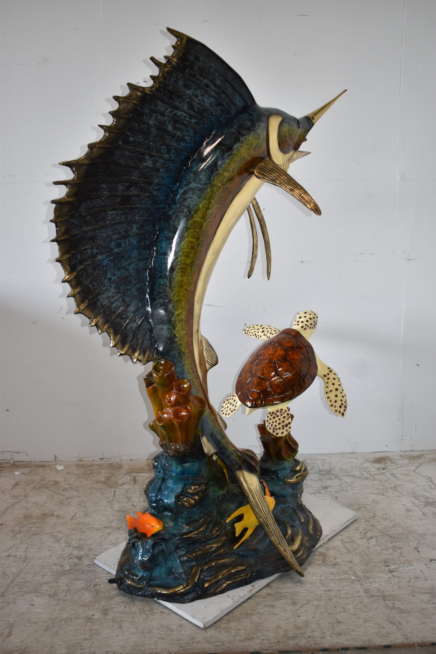 Sailfish and a Large Sea Turtle Bronze Statue Size: 47" x 29" x 68"H