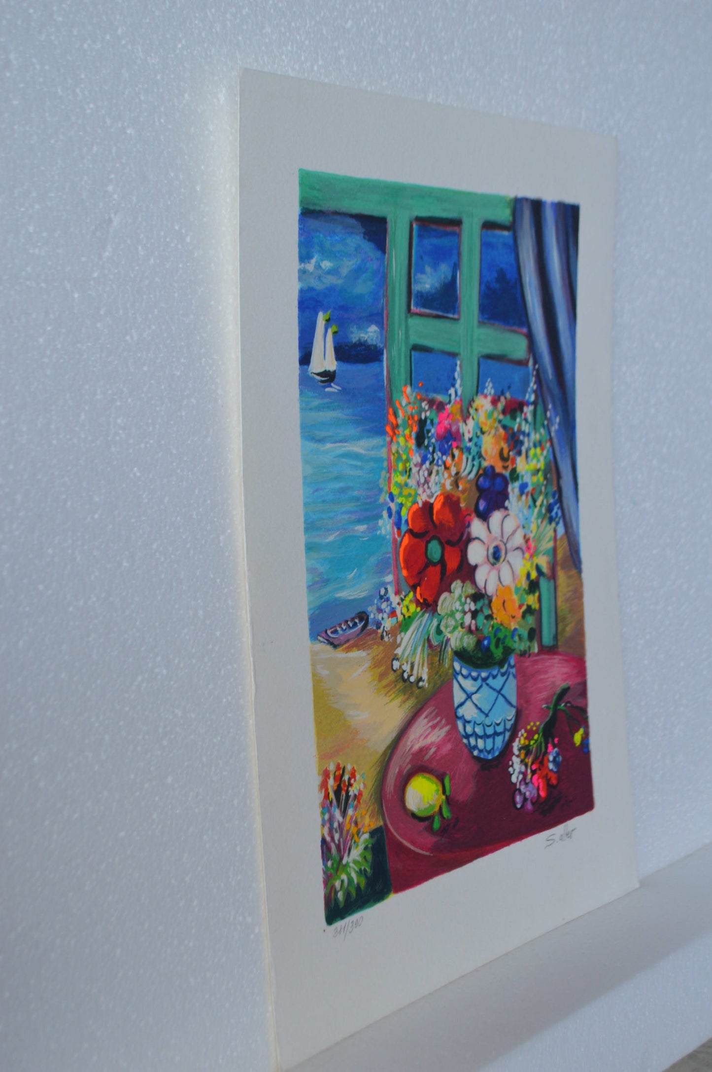 Blue Vase serigraph, By Shlomo Alter -  Size: 12"L x 8"W