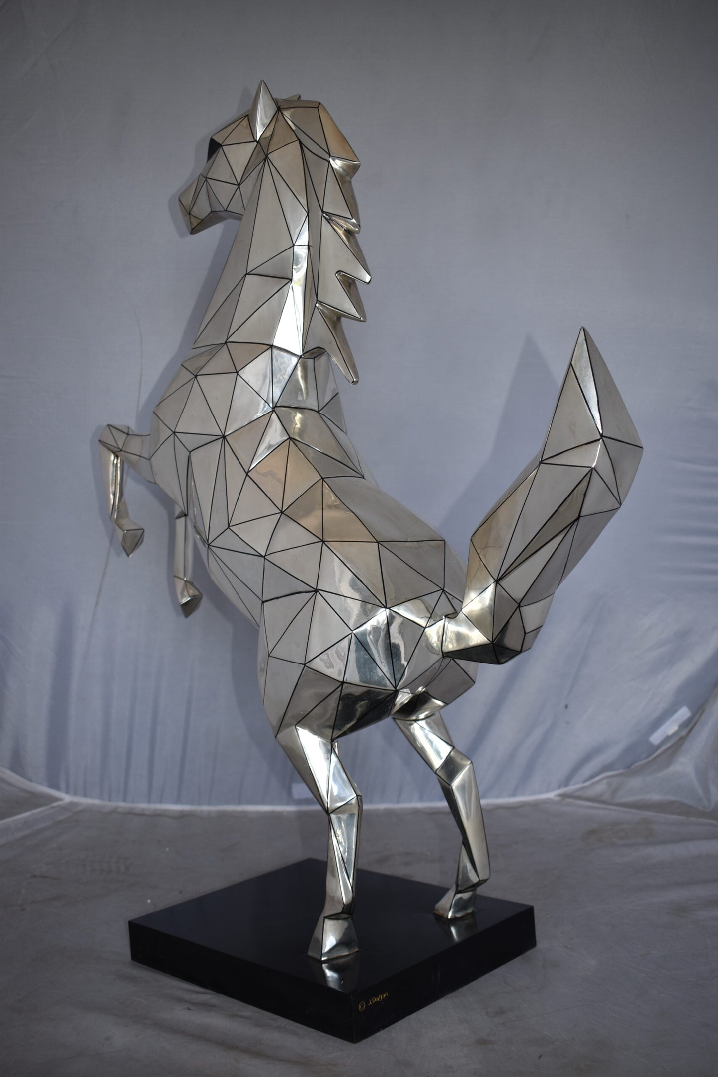 Modern Textiled Ferrari Horse Silver Finish Bronze Statue Size: 30" x 11" x 38"H