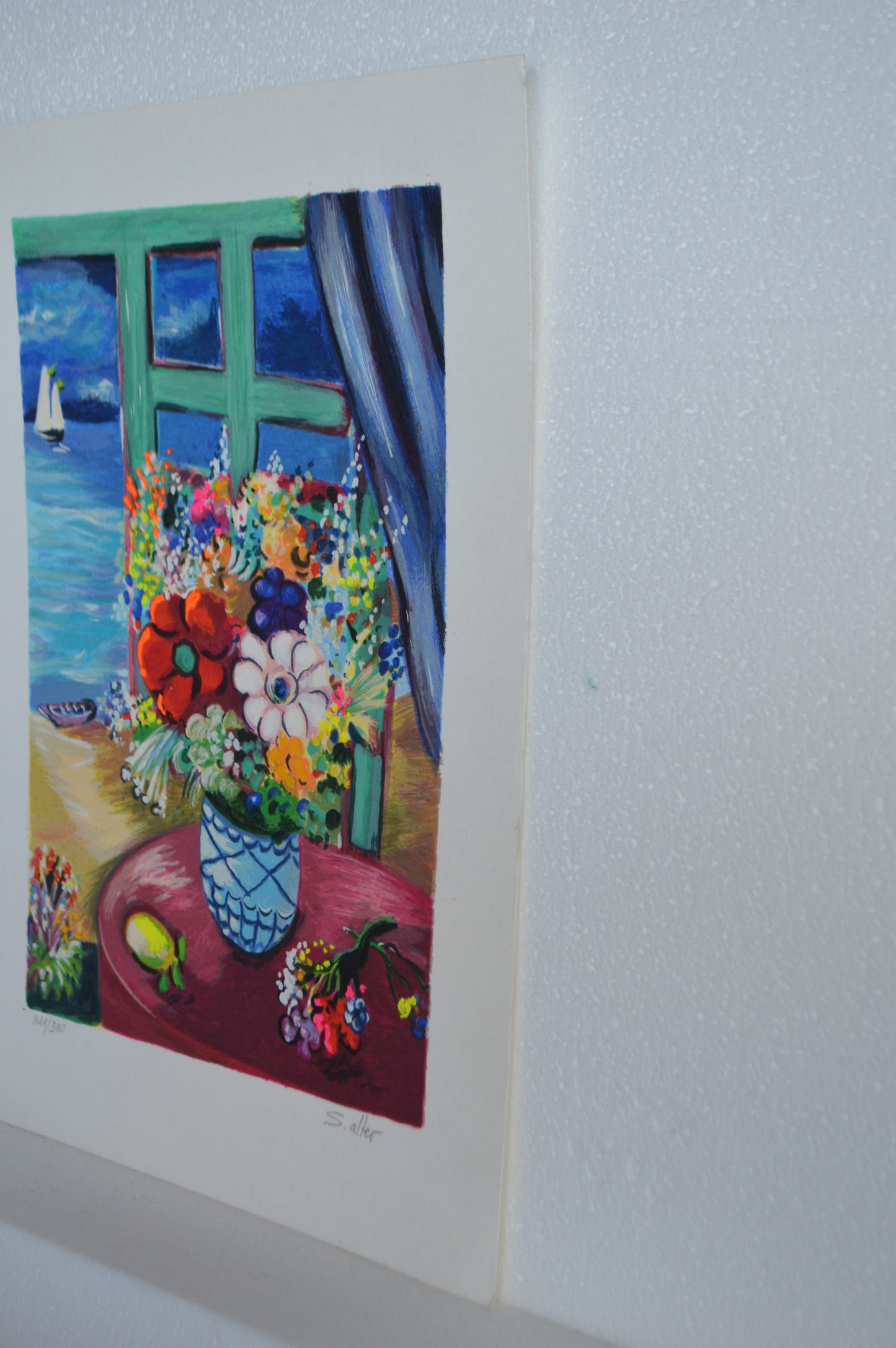 Blue Vase serigraph, By Shlomo Alter - Size: 12"L x 8"W