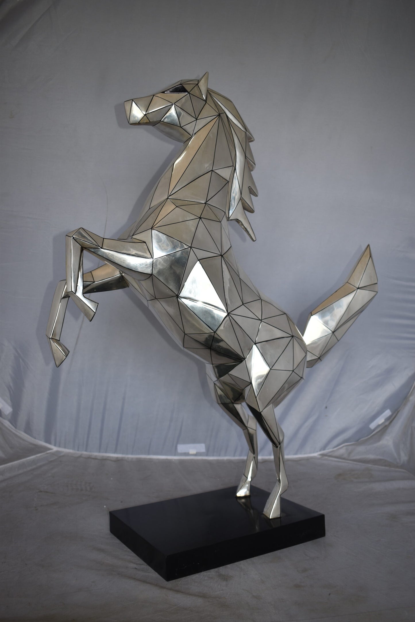 Modern Textiled Ferrari Horse Silver Finish Bronze Statue Size: 30" x 11" x 38"H