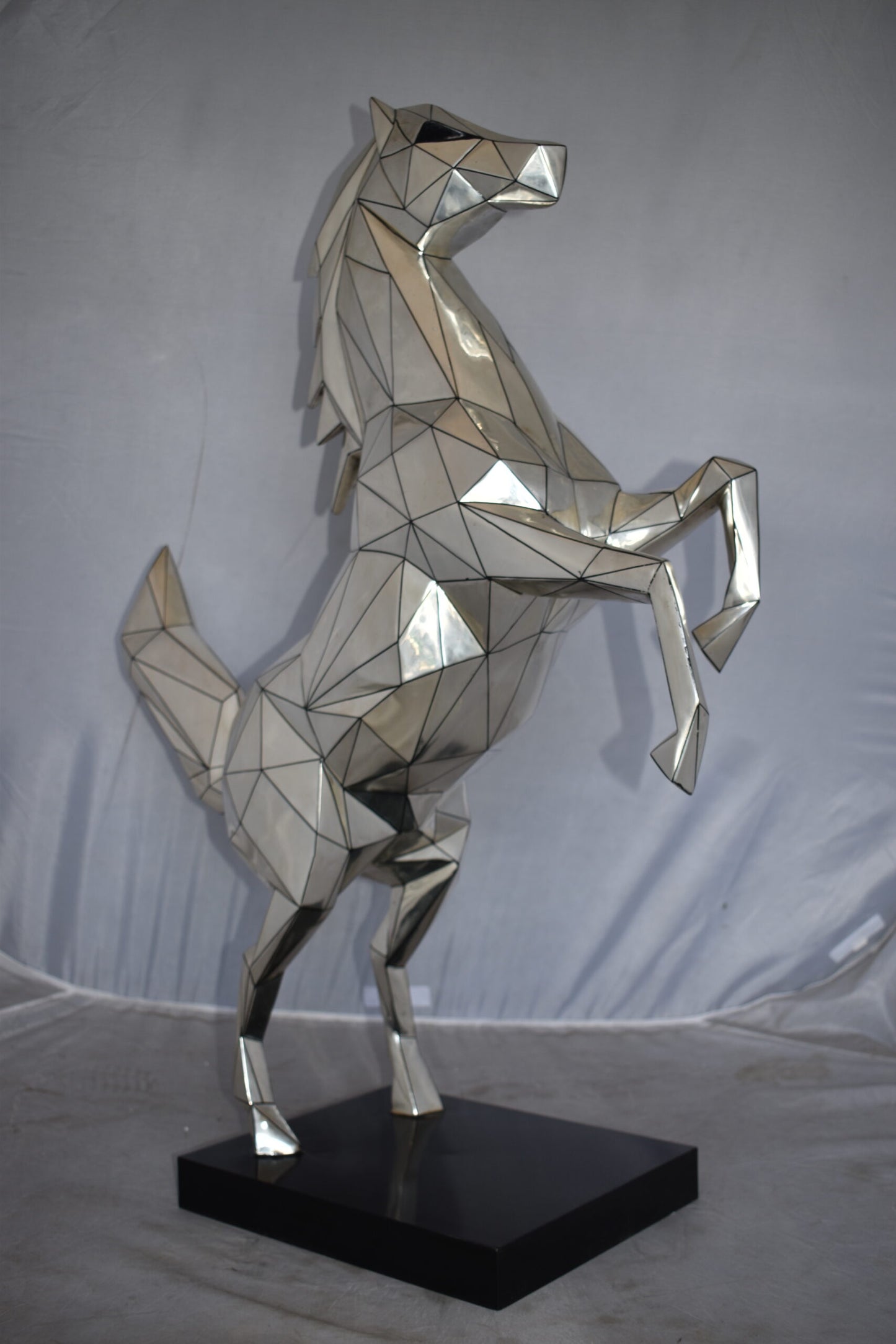 Modern Textiled Ferrari Horse Silver Finish Bronze Statue Size: 30" x 11" x 38"H
