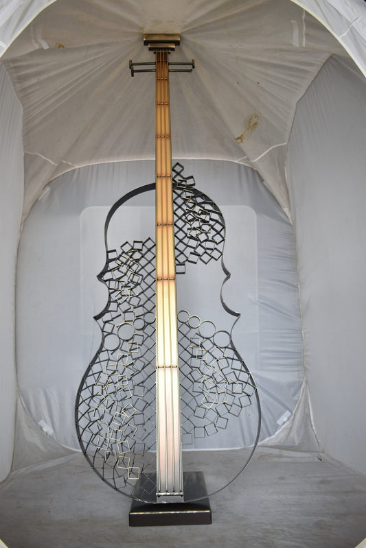 Creative Metal Guitar Structure on Base Modern Art Piece Size: 20" x 24" x 70"H