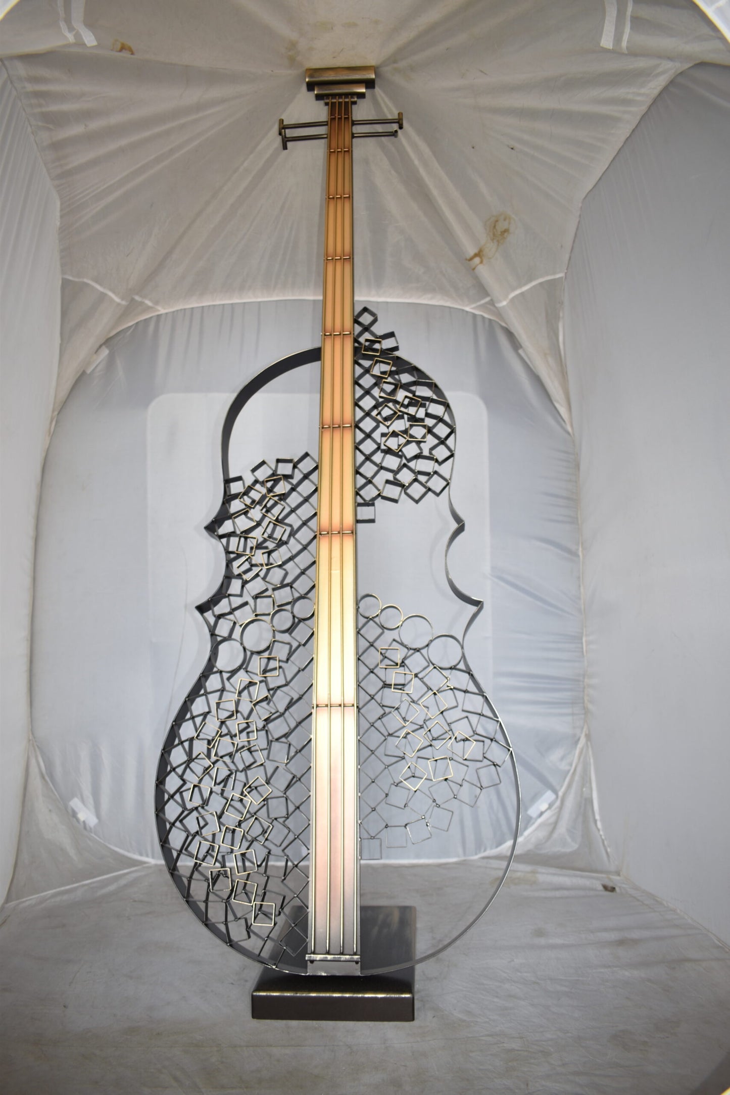 Creative Metal Guitar Structure on Base Modern Art Piece Size: 20" x 24" x 70"H