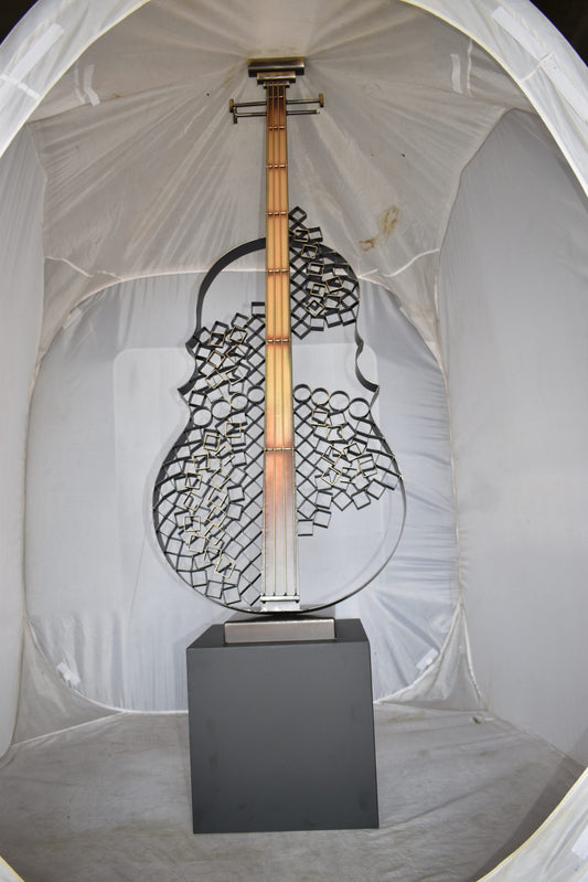 Creative And Modern Metal Guitar on Base Art Piece Size: 21" x 18" x 71"H