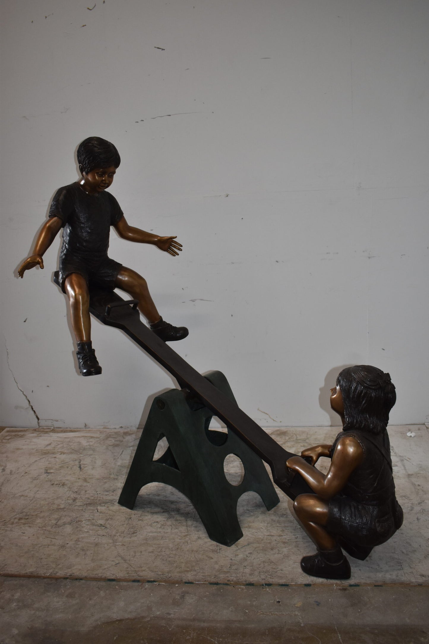 Playful Children on a See-Saw Bronze Statue Size: 76" x 27" x 59"H