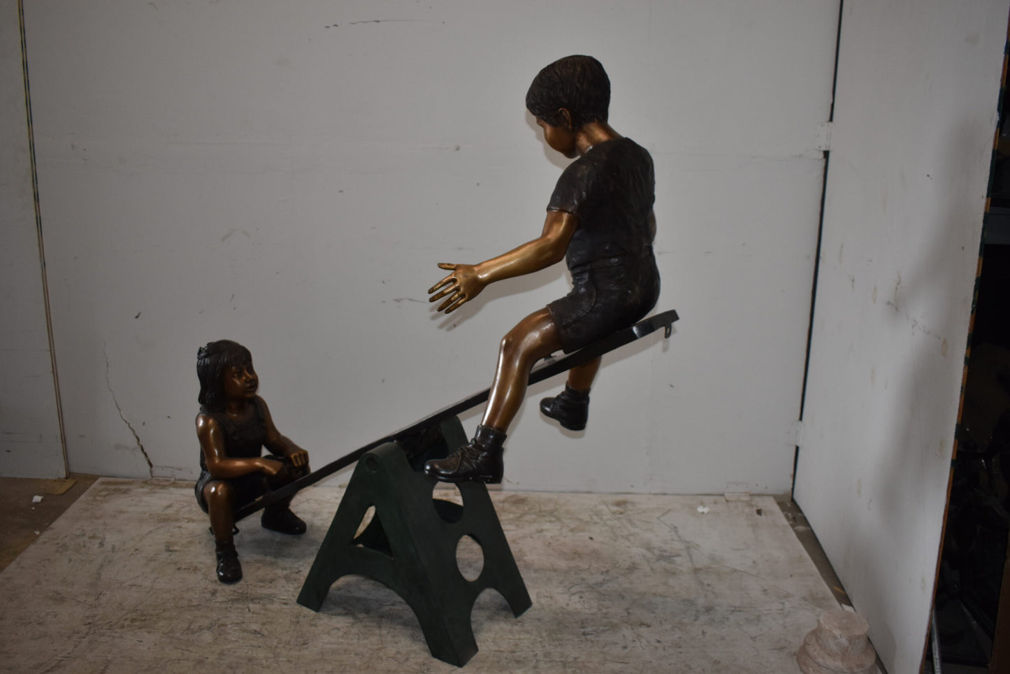 Playful Children on a See-Saw Bronze Statue Size: 76" x 27" x 59"H