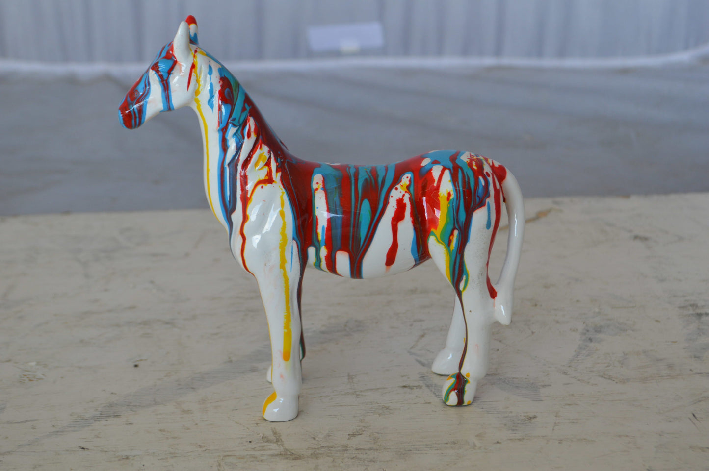 Modern art multicolored horse resin statue - Size: 8"L x 2"W x 8"H.