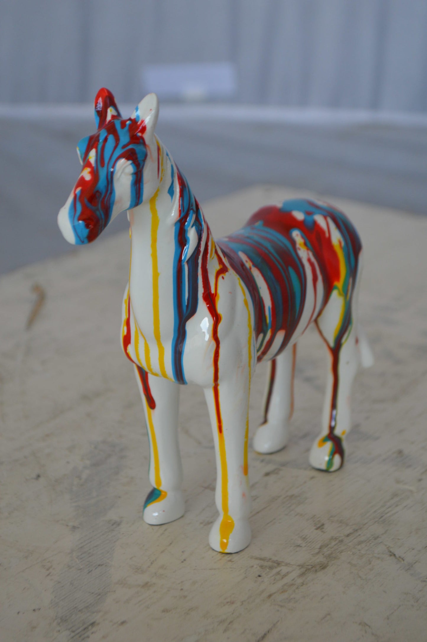 Modern art multicolored horse resin statue - Size: 8"L x 2"W x 8"H.