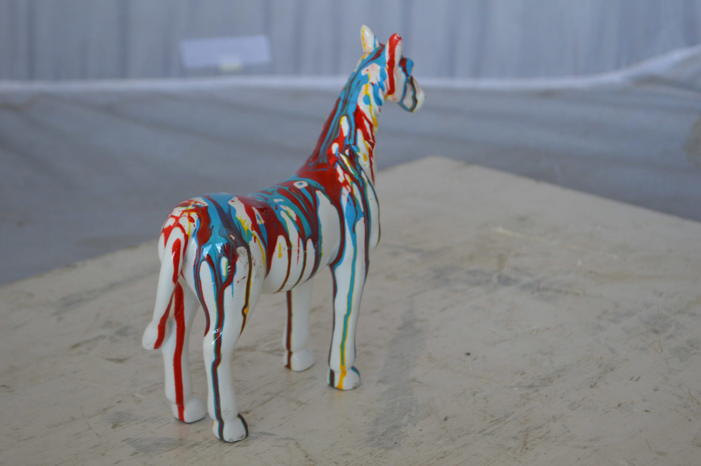 Modern art multicolored horse resin statue - Size: 8"L x 2"W x 8"H.