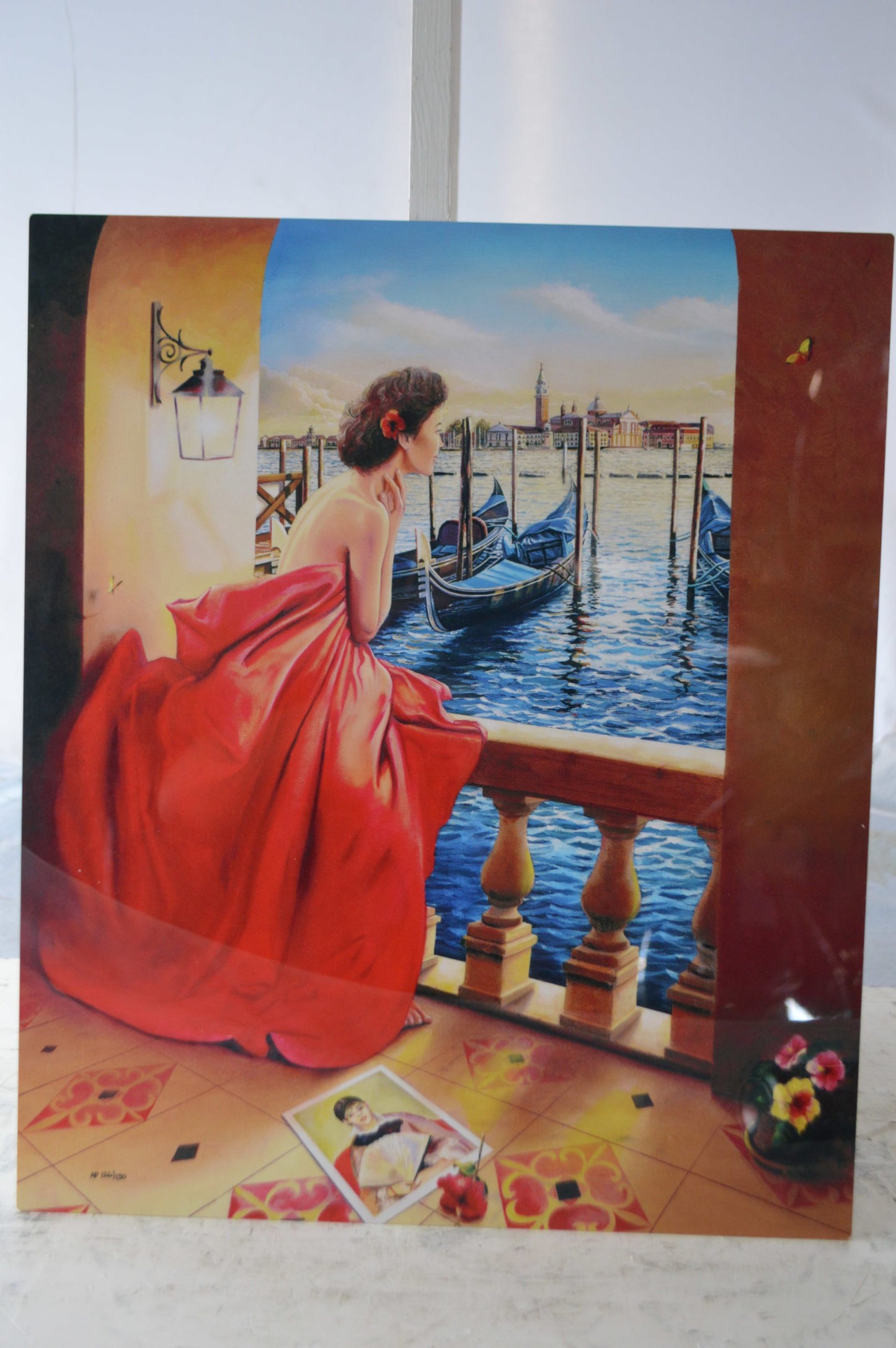 Orlando Quevedo Lady in Veniice Painting on aluminum - Size: 16"L x 19"W