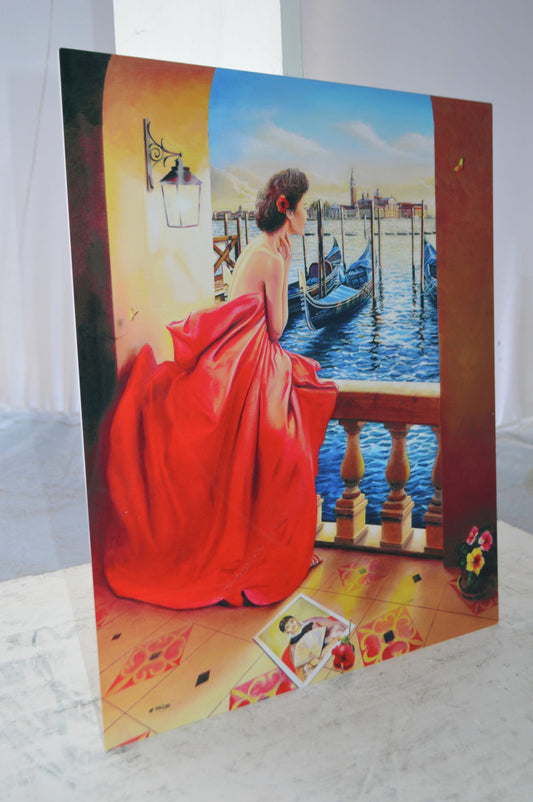 Orlando Quevedo Lady in Veniice Painting on aluminum - Size: 16"L x 19"W