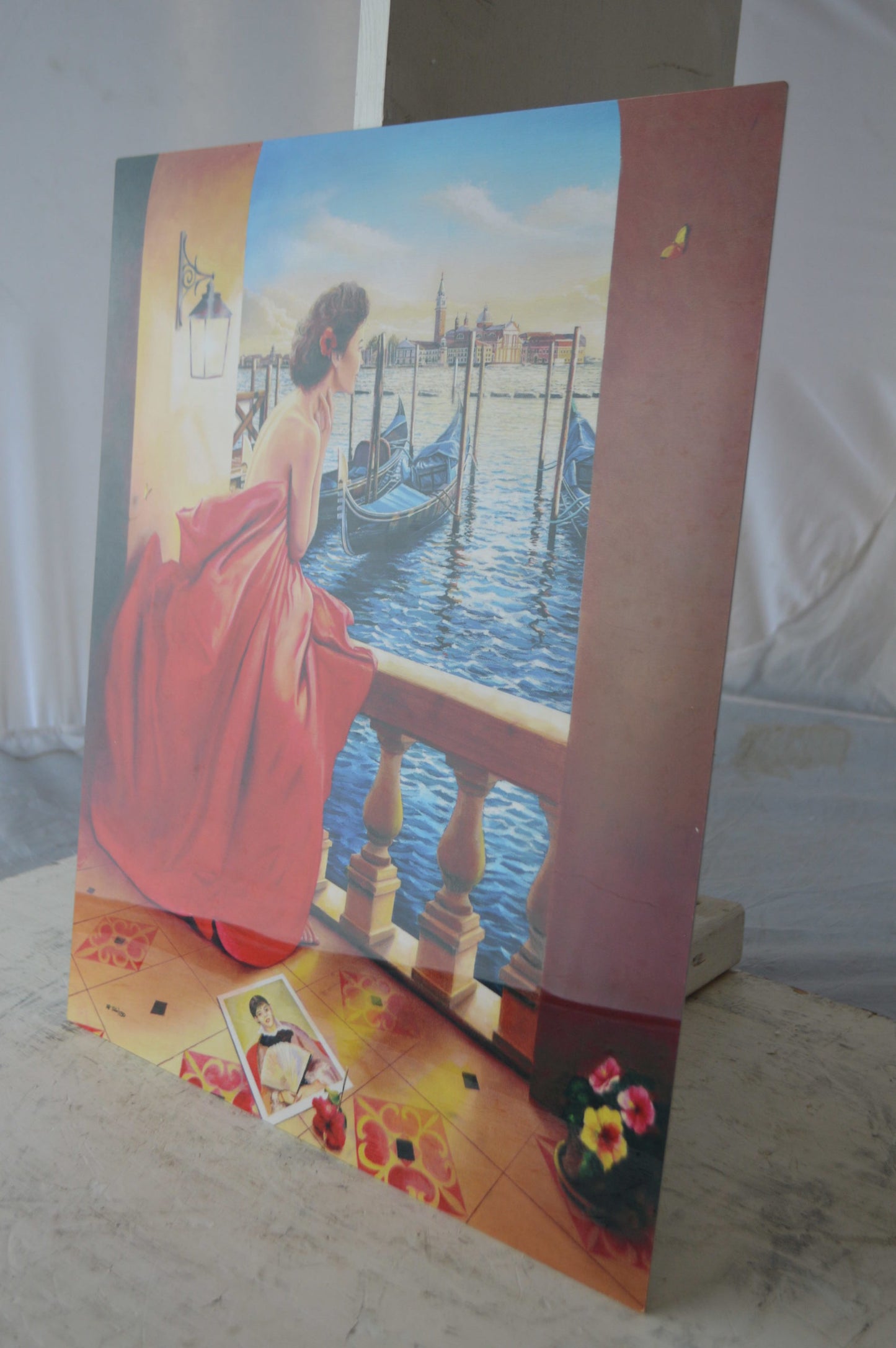 Orlando Quevedo Lady in Veniice Painting on aluminum - Size: 16"L x 19"W
