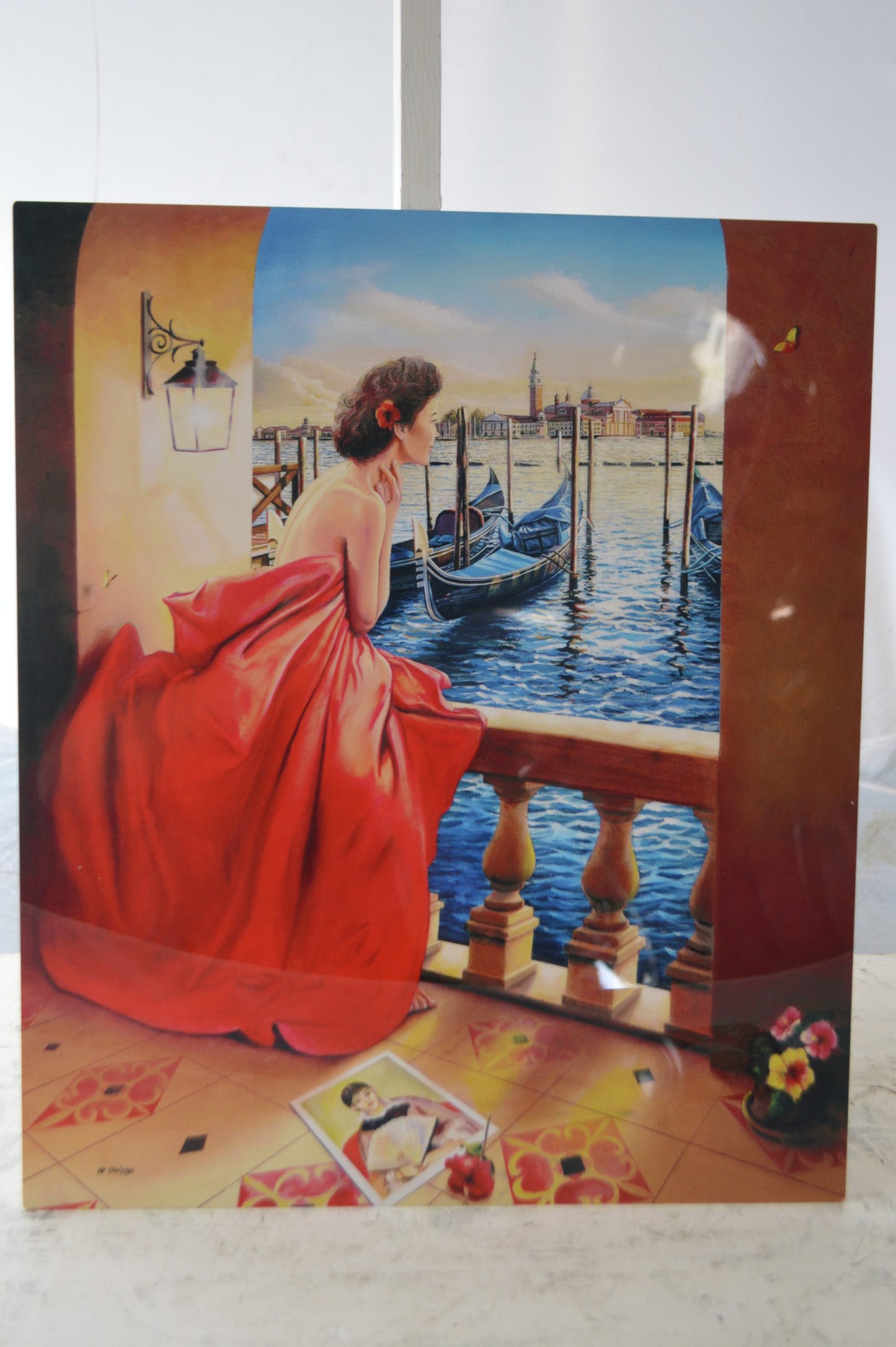 Orlando Quevedo Lady in Veniice Painting on aluminum -  Size: 16"L x 19"W