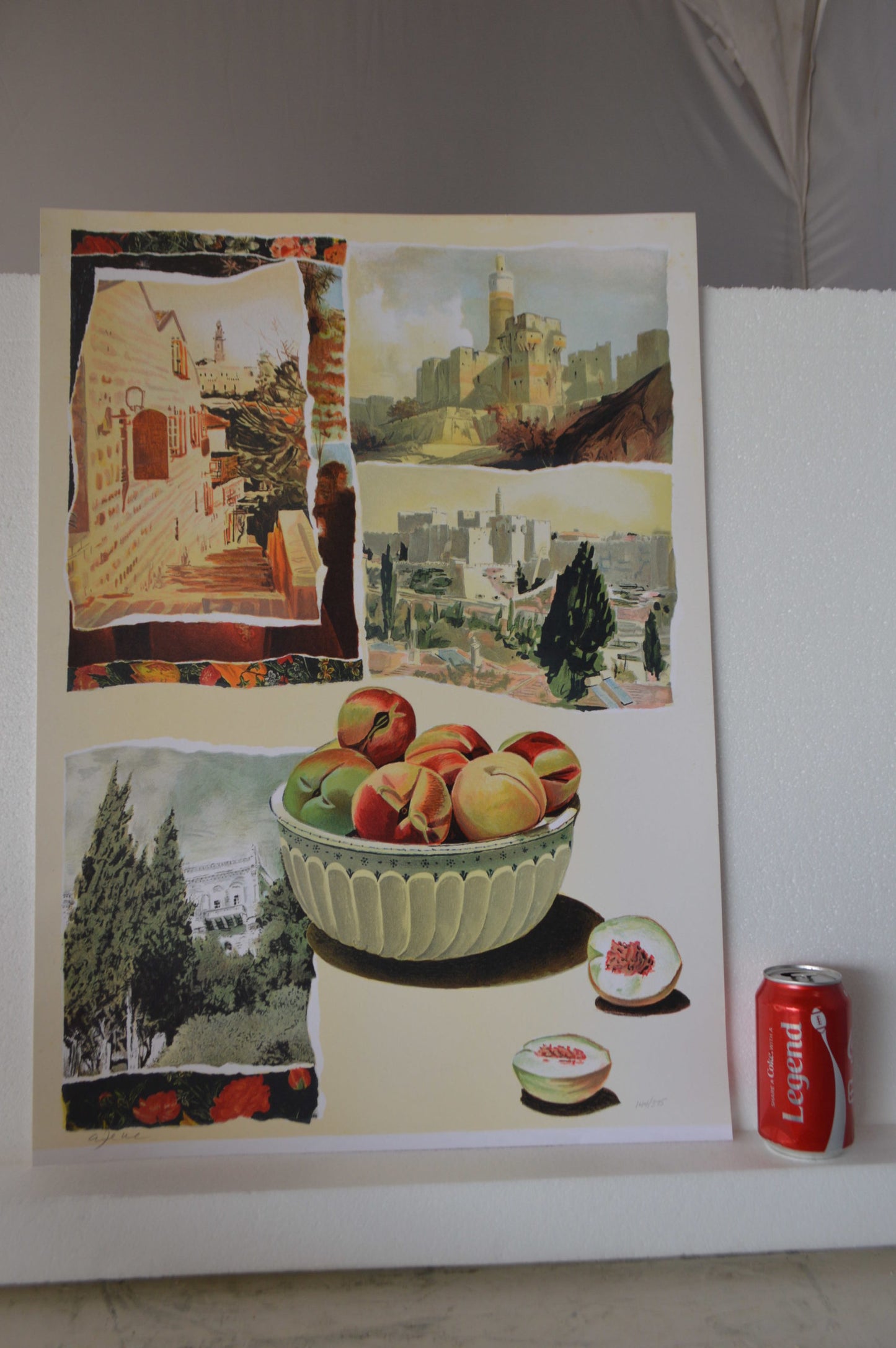 Jerusalem landscape and Fruit serigraph, Arie Azene - Size: 18"L x 26"W