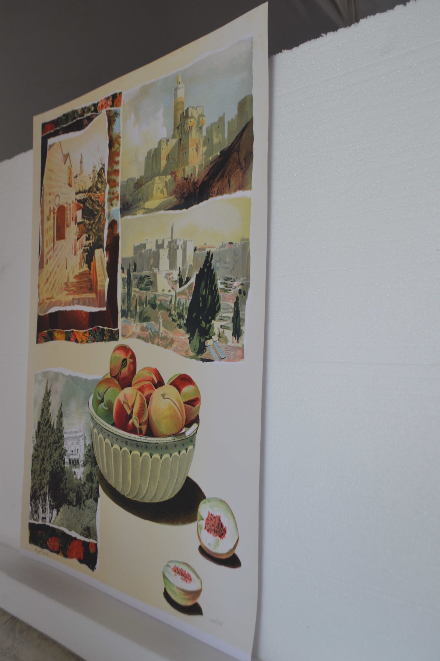 Jerusalem landscape and Fruit serigraph, Arie Azene - Size: 18"L x 26"W