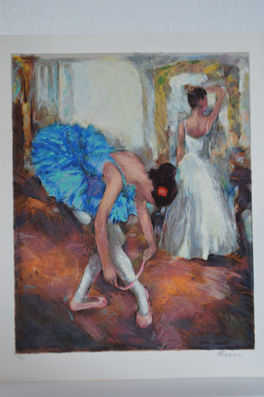 Blue Dancer serigraph by Hedva Firenci -  Size: 15"L x 19"W
