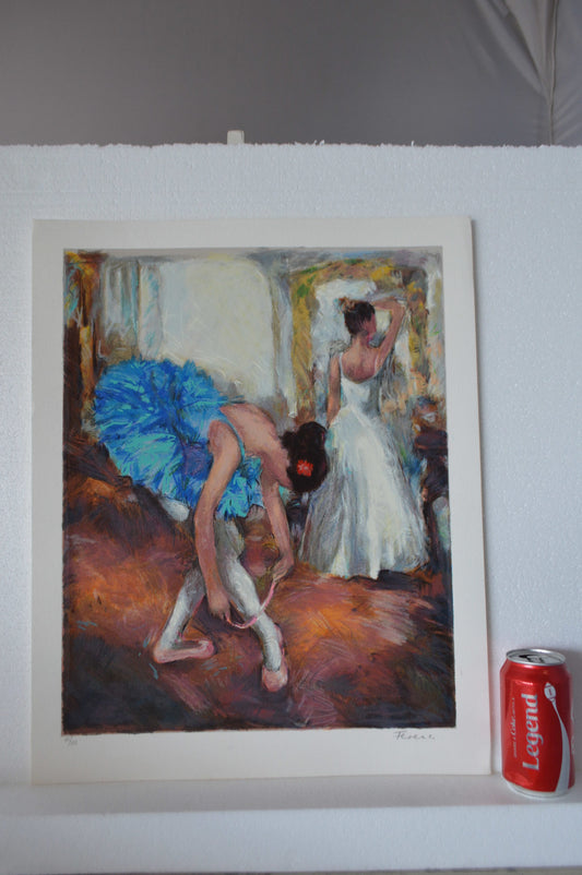 Blue Dancer serigraph by Hedva Firenci -  Size: 15"L x 19"W