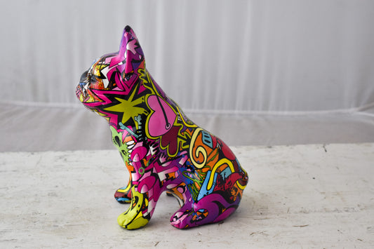 French Bulldog Painted Purple Graffiti Resin Statue Size: 8" x 5" x 10"H