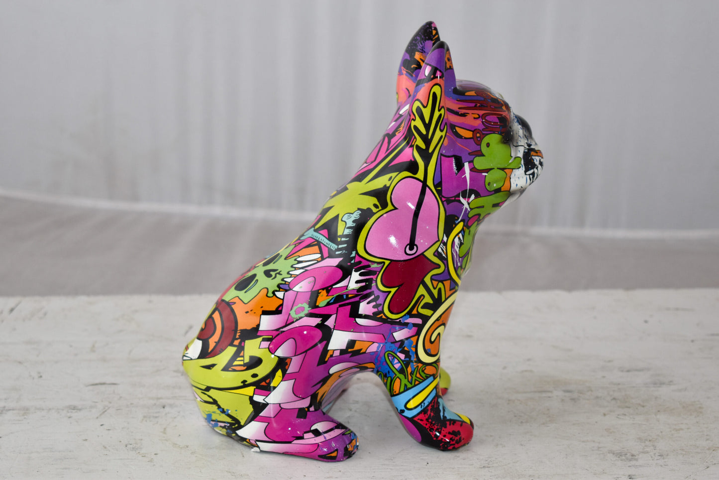 French Bulldog Painted Purple Graffiti Resin Statue Size: 8" x 5" x 10"H